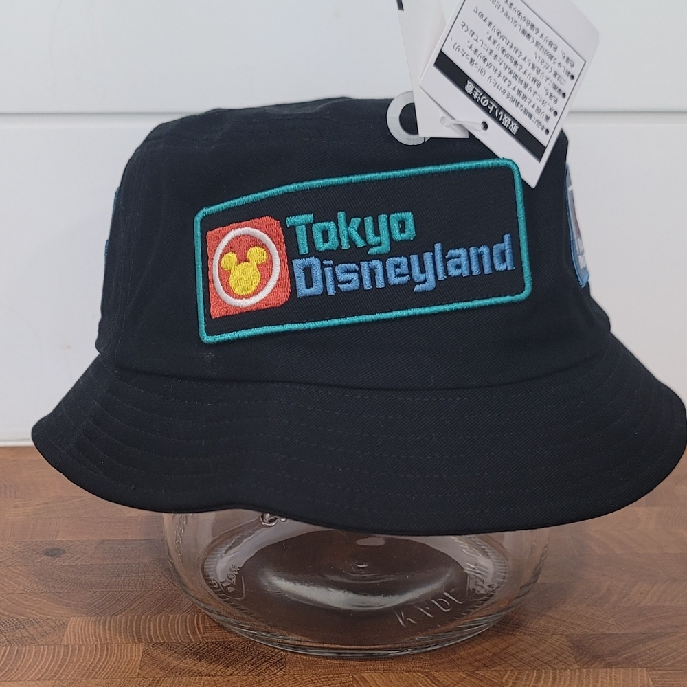Exclusive Tokyo Disneyland Resort logo bucket hat with embroidered patches.